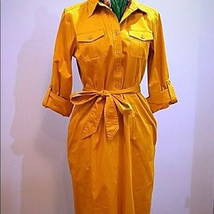 Talbots gold button down shirt dress